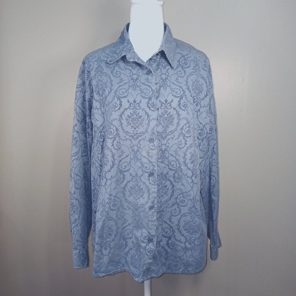 WOMENS AUSTIN CLOTHING COMPANY CHAMBRAY BLUE BROCADE LONG SLEEVE BUTTON DOWN, XL